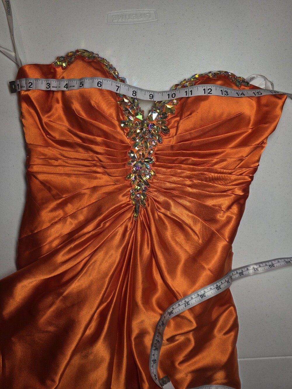 Tony Bowls Orange Beaded One Shoulder Formal Gown NWOT Size 6 Crystal Pageant - Picture 9 of 14